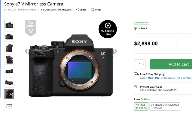 Sony A7 V In Stock at BH Photo Ready to Deliver Before Christmas