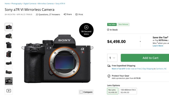 Sony A7R VI Now Available at BH Photo and Amazon