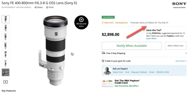 Sony FE 400-800mm Pre-order Starts Today
