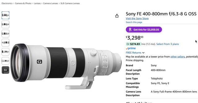 Sony FE 400-800mm in Stock at Amazon