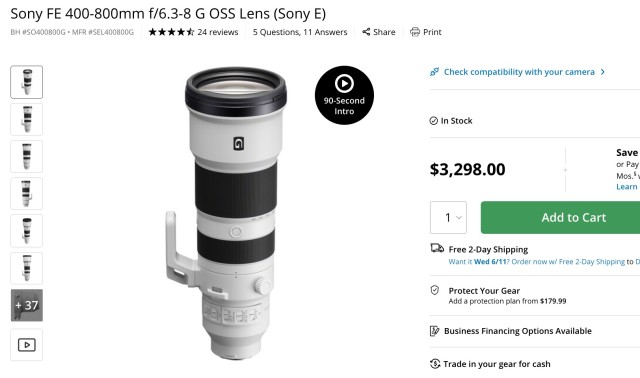 Sony FE 400-800mm in Stock at B&H Photo and Video