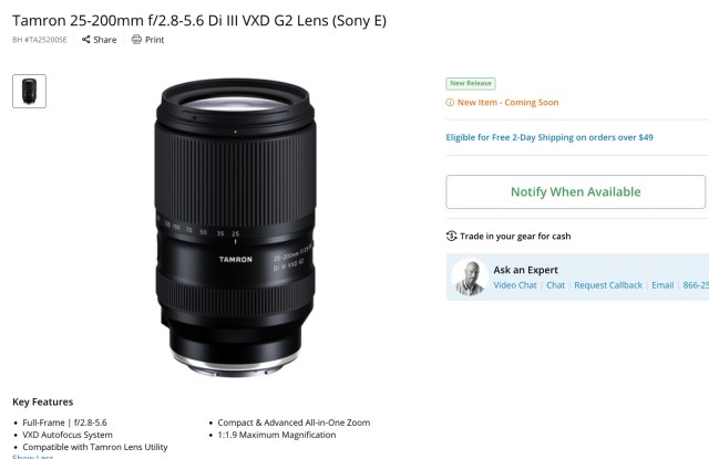 Tamron 25-200mm f2.8-5.6 for Sony E mount already has a Product Page