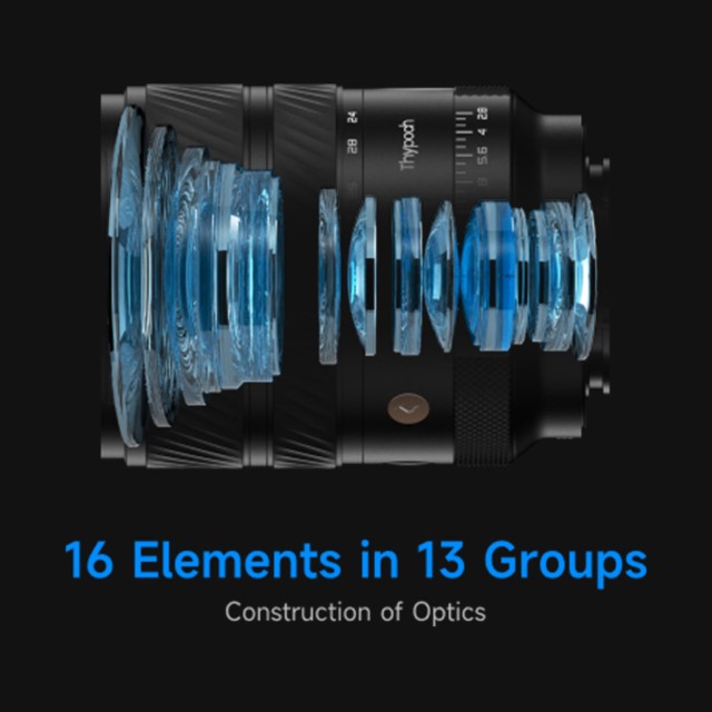 Thypoch New Voyager 24-50mm f2.8 features 16 Optical Elements in 13 Ggoups