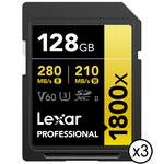 Lexar 128GB Professional 1800x UHS-II SDXC Memory Card (GOLD Series, 3-Pack) for the Canon R6 II
