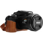 MegaGear Ever Ready Leather Half Camera Case and Strap for Nikon COOLPIX P1000 (Dark Brown) for the Nikon P1000