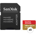 SanDisk 128GB Extreme UHS-I microSDXC Memory Card with SD Adapter (5-Pack) for the GoPro Hero12 Black