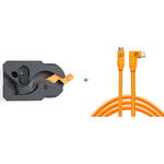 Tether Tools TetherGuard LeverLock Plate & TetherPro USB-C to Right-Angle USB-C Cable Kit (15', High-Visibility Orange) for the Fujifilm GFX 100 II