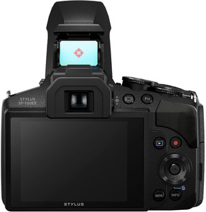 Olympus SP-100 back view and LCD 