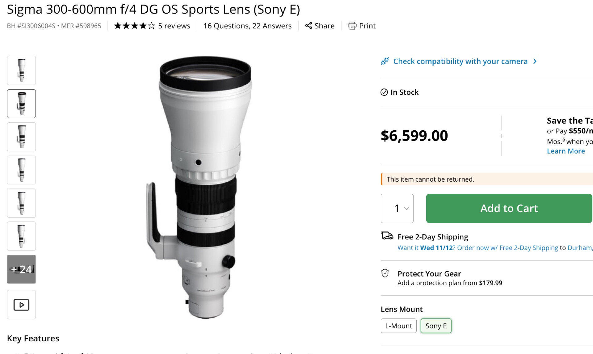 Sigma 300-600mm F4 for Sony E and Leica L Mounts in Stock!