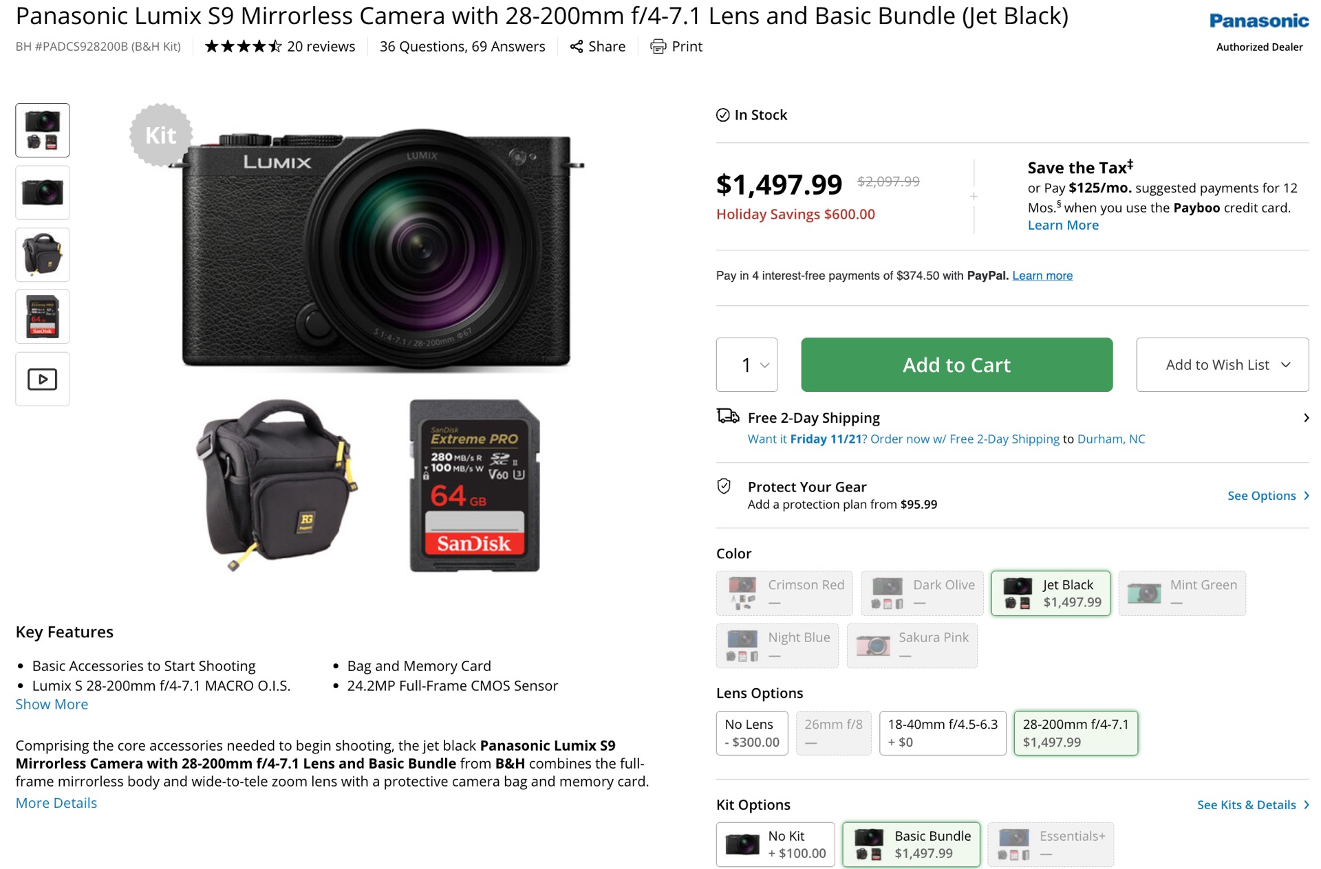 Panasonic Lumix S9 Mirrorless Camera with 28-200mm f/4-7.1 Lens in Jet Black