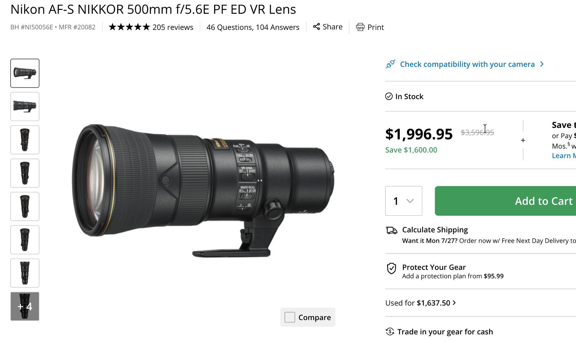 Nikon AF-S NIKKOR 500mm f/5.6E PF ED VR Lens