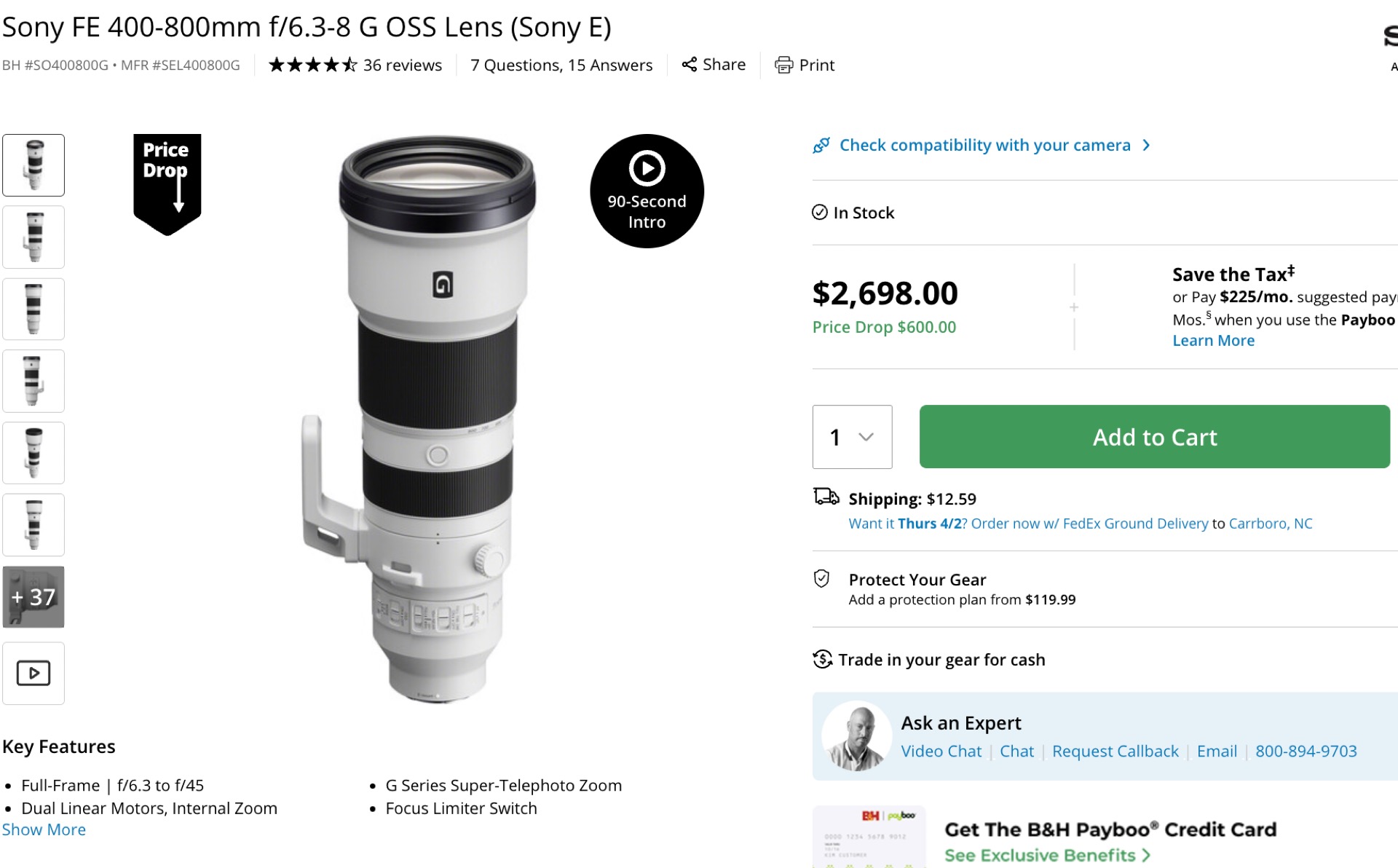 Huge Price Drop: Sony FE 400-800mm is 600 Off!