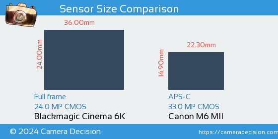 Blackmagic Cinema 6K vs Canon M6 MII Sensor Size Comparison