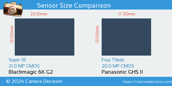 Blackmagic 6K G2 vs Panasonic GH5 II Sensor Size Comparison