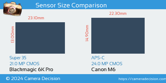 Blackmagic 6K Pro vs Canon M6 Sensor Size Comparison