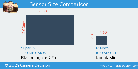 Blackmagic 6K Pro vs Kodak Mini Sensor Size Comparison
