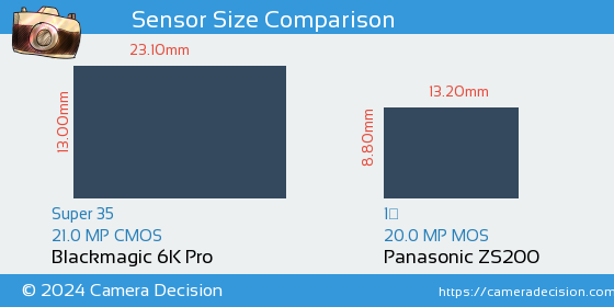 Blackmagic 6K Pro vs Panasonic ZS200 Sensor Size Comparison