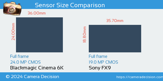 Blackmagic Cinema 6K vs Sony FX9 Sensor Size Comparison