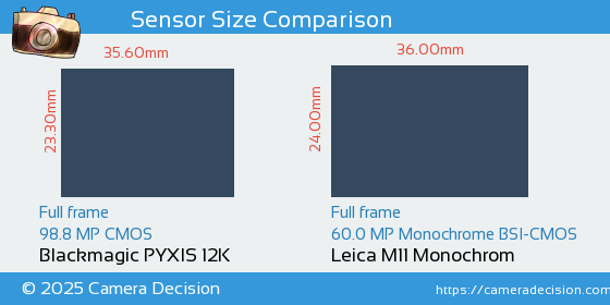 Blackmagic PYXIS 12K vs Leica M11 Monochrom Sensor Size Comparison