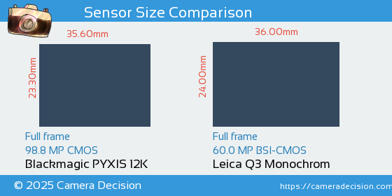 Blackmagic PYXIS 12K vs Leica Q3 Monochrom Sensor Size Comparison