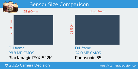 Blackmagic PYXIS 12K vs Panasonic S5 Sensor Size Comparison