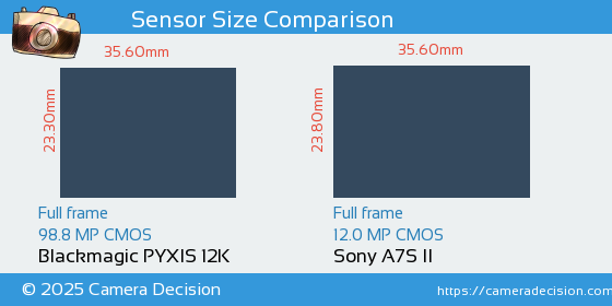 Blackmagic PYXIS 12K vs Sony A7S II Sensor Size Comparison