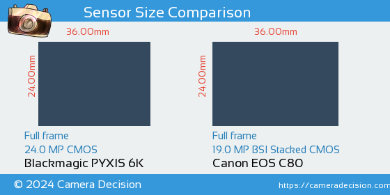Blackmagic PYXIS 6K vs Canon EOS C80 Sensor Size Comparison