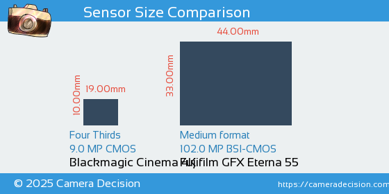 Blackmagic Cinema 4K vs Fujifilm GFX Eterna 55 Sensor Size Comparison