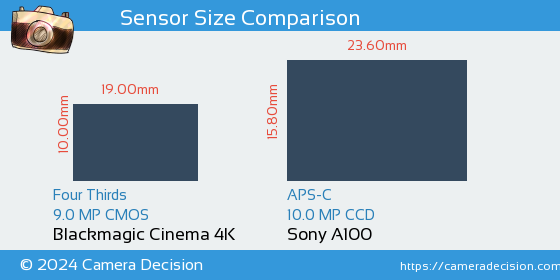 Blackmagic Cinema 4K vs Sony A100 Sensor Size Comparison