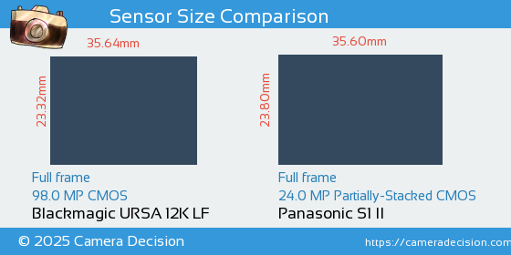 Blackmagic URSA 12K LF vs Panasonic S1 II Sensor Size Comparison