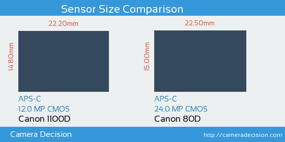 Canon 1100D vs Canon 80D Sensor Size Comparison
