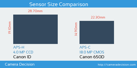 Canon 1D vs Canon 650D Sensor Size Comparison