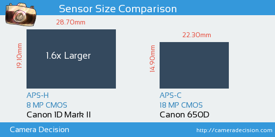 Canon 1D MII vs Canon 650D Sensor Size Comparison