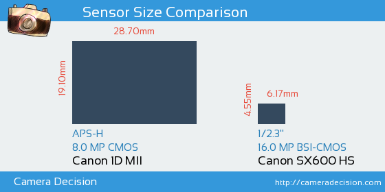 Canon 1D MII vs Canon SX600 HS Sensor Size Comparison