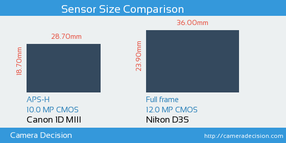 Canon 1D MIII vs Nikon D3S Sensor Size Comparison