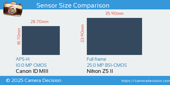 Canon 1D MIII vs Nikon Z5 II Sensor Size Comparison