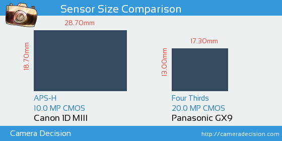 Canon 1D MIII vs Panasonic GX9 Sensor Size Comparison