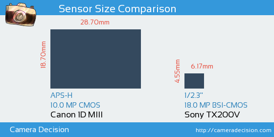 Canon 1D MIII vs Sony TX200V Sensor Size Comparison