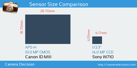Canon 1D MIII vs Sony W710 Sensor Size Comparison