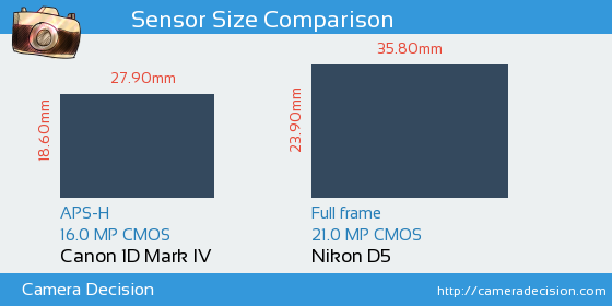 Canon 1D MIV vs Nikon D5 Sensor Size Comparison