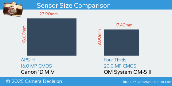 Canon 1D MIV vs OM System OM-5 II Sensor Size Comparison