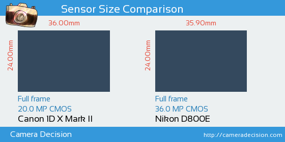 Canon 1D X II vs Nikon D800E Sensor Size Comparison