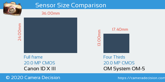 Canon 1D X III vs OM System OM-5 Sensor Size Comparison