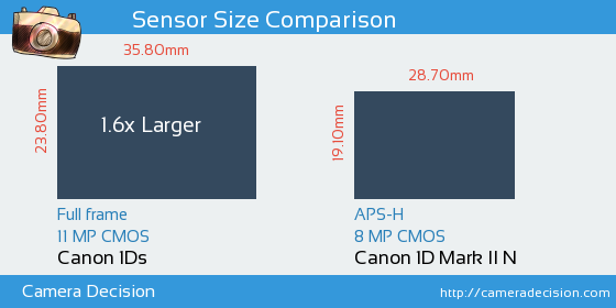 Canon 1Ds vs Canon 1D MII N Sensor Size Comparison