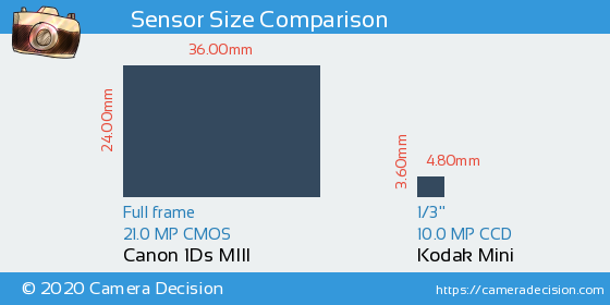 Canon 1Ds MIII vs Kodak Mini Sensor Size Comparison