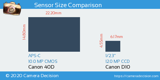 Canon 40D vs Canon D10 Sensor Size Comparison