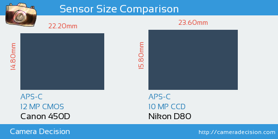 Canon 450D vs Nikon D80 Sensor Size Comparison