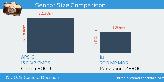 Canon 500D vs Panasonic ZS300 Sensor Size Comparison