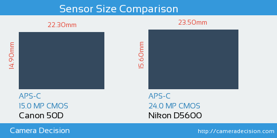 Canon 50D vs Nikon D5600 Sensor Size Comparison