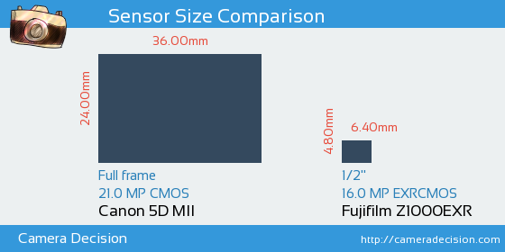 Canon 5D MII vs Fujifilm Z1000EXR Sensor Size Comparison